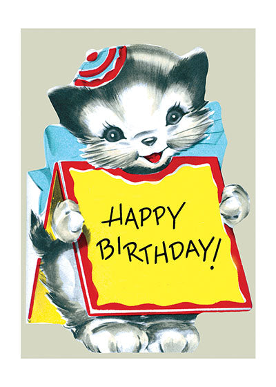Kitten Wearing Sign - Birthday Greeting Card