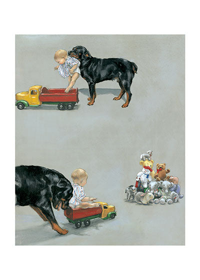 Carl & Toy Wagon - Good Dog Carl Greeting Card