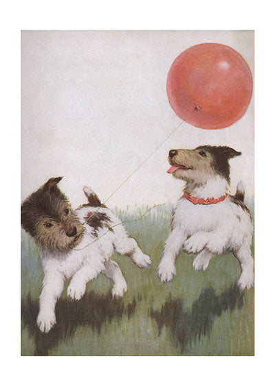 Running Dogs With A Balloon - Birthday Greeting Card