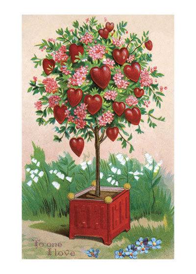 Hearts and Flowers on a Little Tree - Valentine's Day Greeting Card