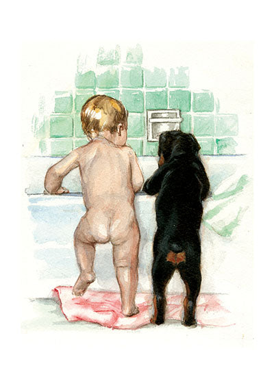 Puppy Carl at the Bathtub - Good Dog Carl Greeting Card