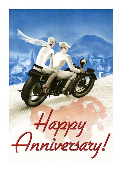 Couple on Motorcyle - Anniversary Greeting Card