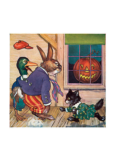 Animals Startled by a Jack-O-Lantern - Greeting Card