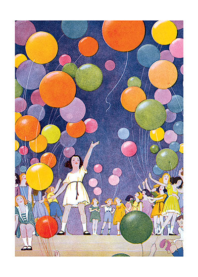 Girls With Balloons - Children Greeting Card