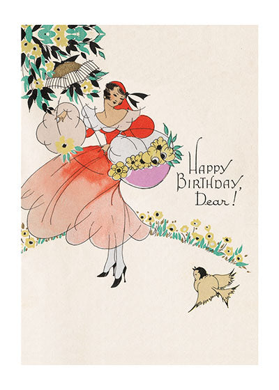 Lady With Flowers - Birthday Greeting Card