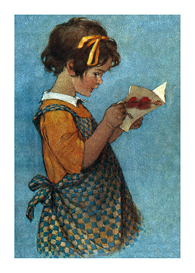 Girl in a Pinafore with a Valentine - Valentine's Day Greeting Card