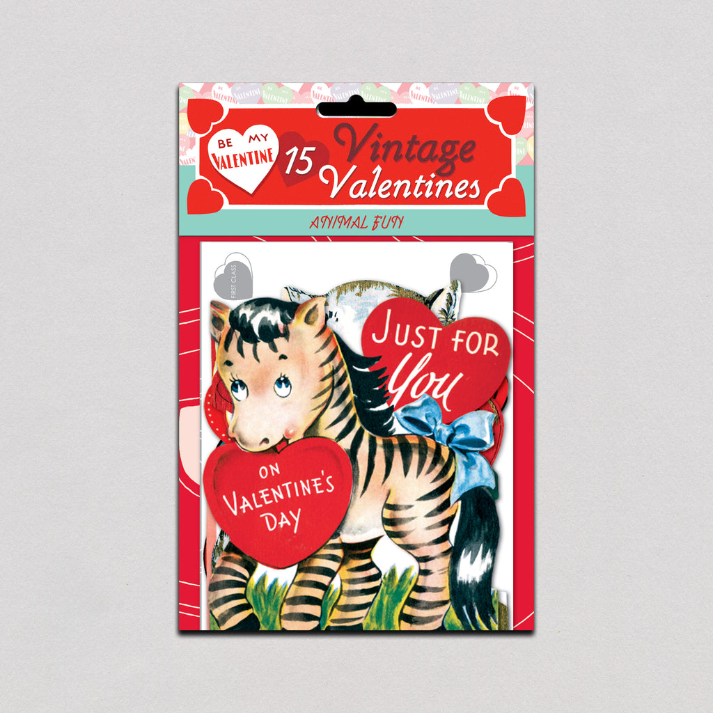 15 Vintage Valentines: Fun With Animals - Valentines Greeting Card Packet