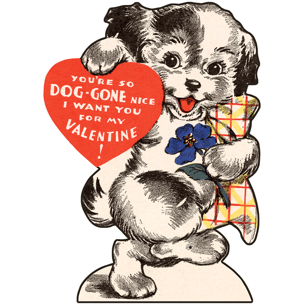 Vintage Puppy Dog Animal Themed Valentine's Day Classroom Sharing Cards (24  Included)