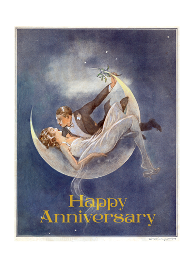 1920's Couple in Crescent Moon - Anniversary Greeting Card
