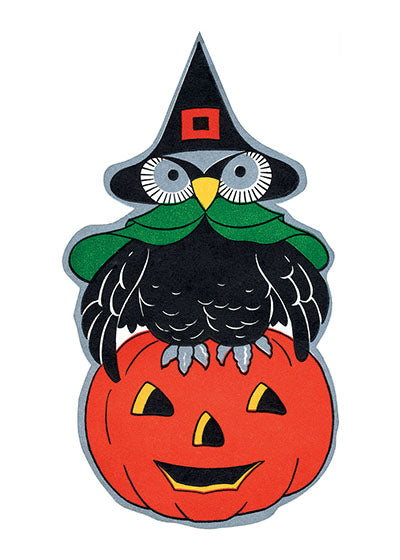 Owl Sitting on a Jack-o-Lantern - Halloween Greeting Card