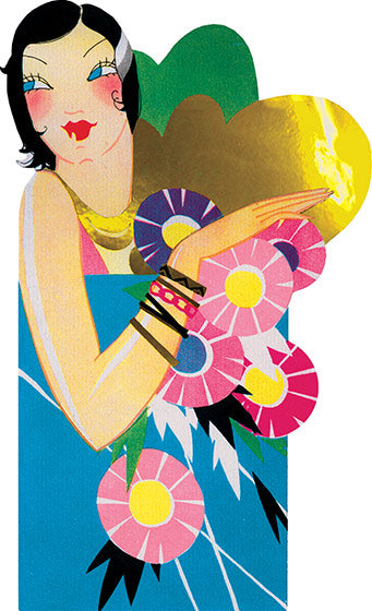 Flapper With Bracelet and Flowers - Art Deco Ladies Greeting Card