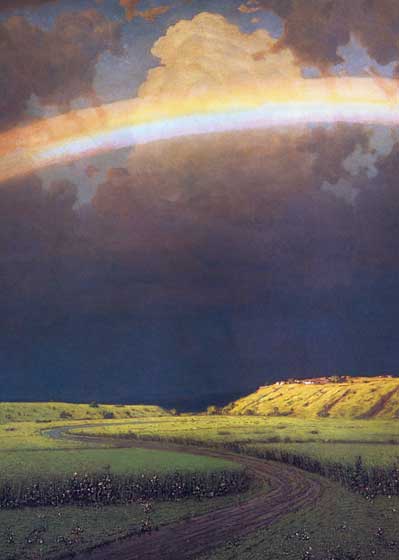 Rainbow Over Green Field - Sympathy Greeting Card