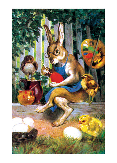 Rabbit Painting Eggs - Easter Greeting Card