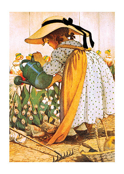 A Girl Watering Her Garden - Friendship Greeting Card