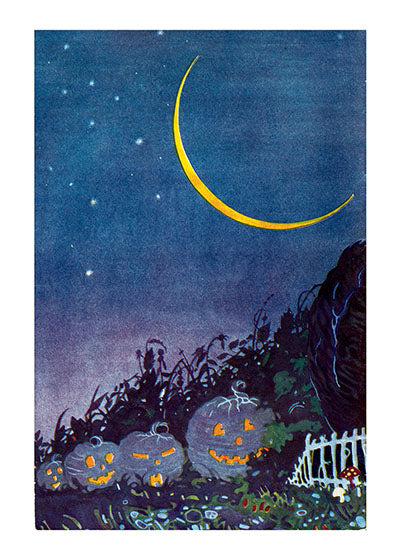 Jack-o-Lanterns with a crescent moon - Halloween Greeting Card