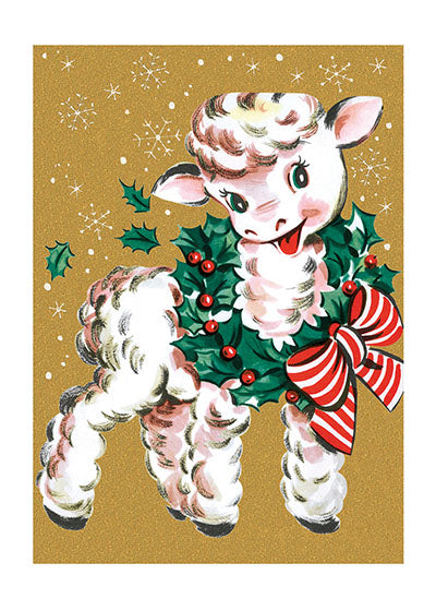 Lamb Wearing Wreath - Christmas Greeting Card