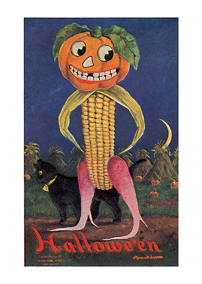 Corn Man with a Pumpkin Head - Halloween Greeting Card